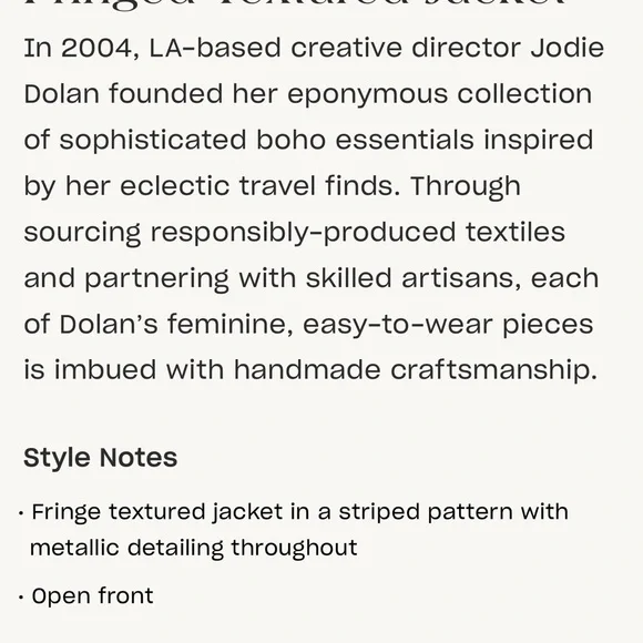 Anthropologie Dolan Cream Textured metallic fringed Jacket, sz L, - Picture 11 of 12